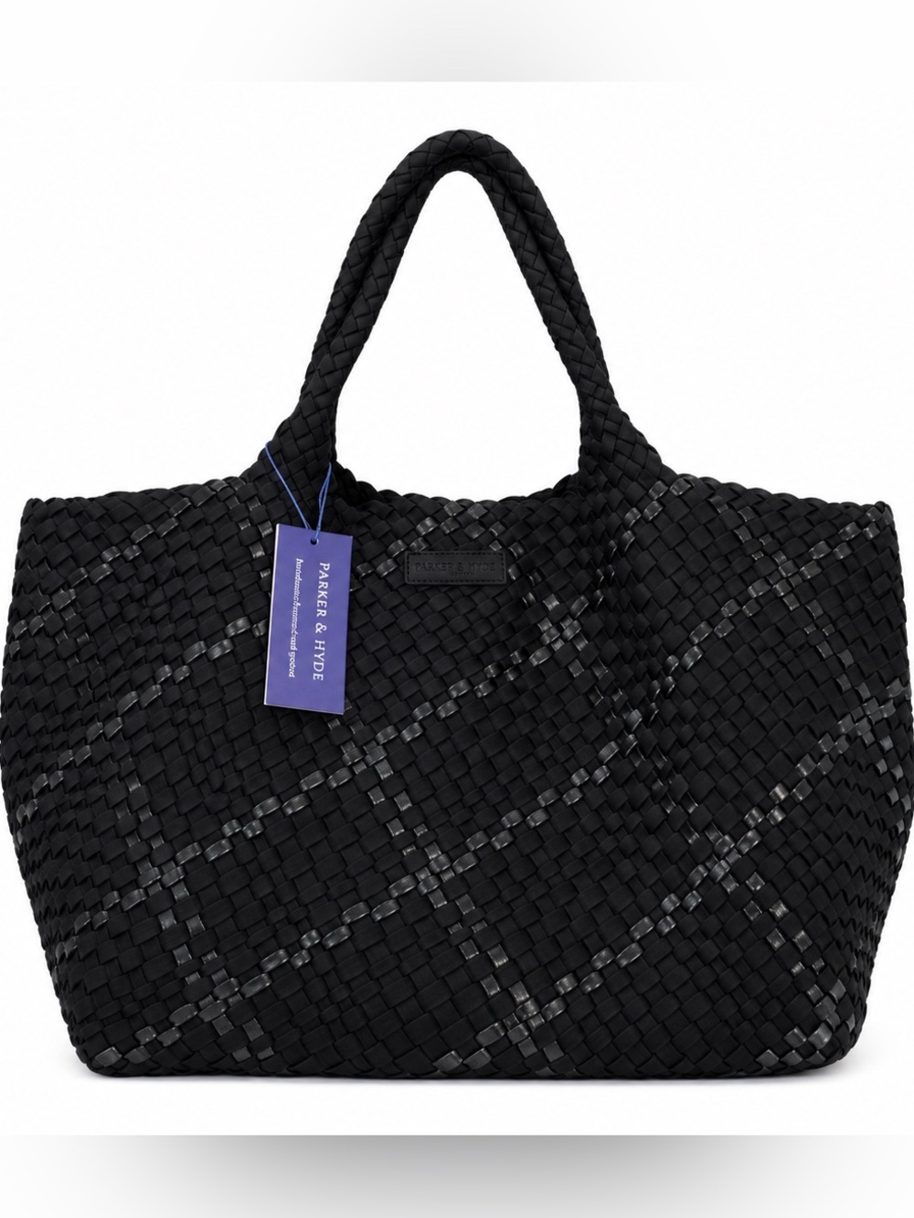 PARKER & HYDE Women's Woven Braided-Handle Black Tote Bag NEW